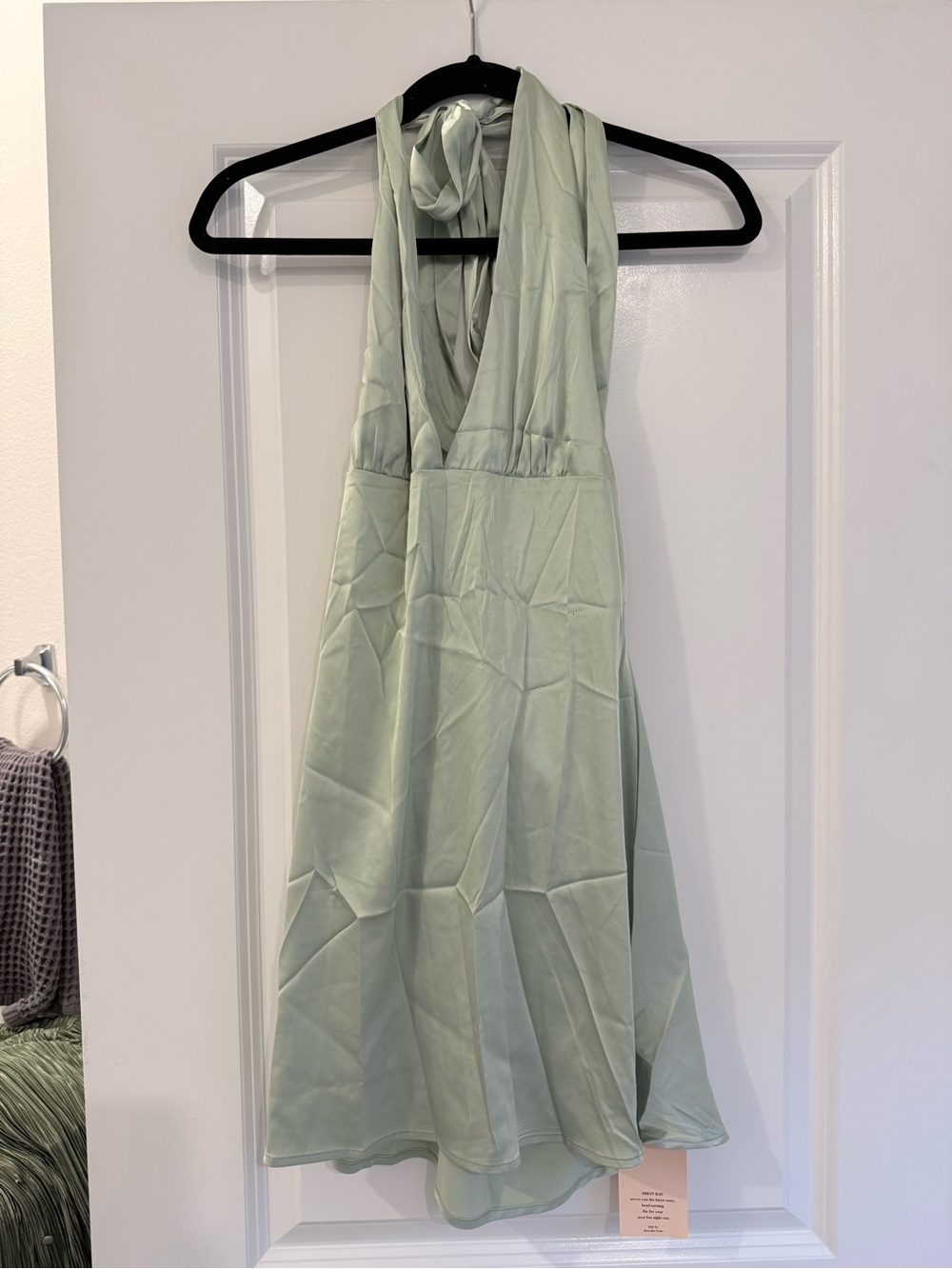 Sage Green Satin Halter Backless Midi Dress | Open Back